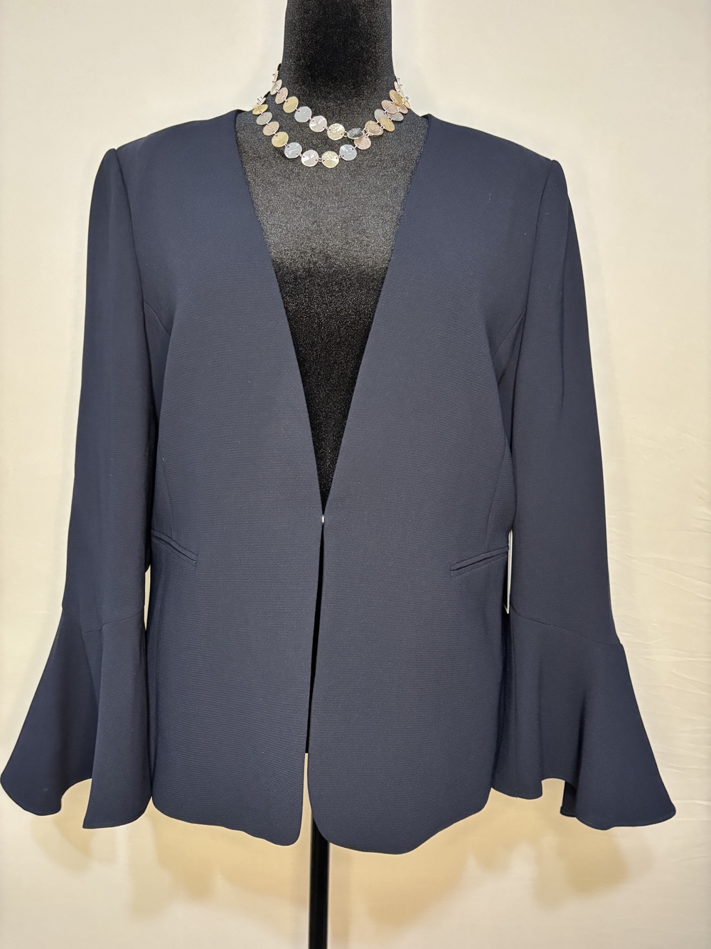 DKNY Navy Open-Front Blazer with Flounce Sleeves NWT Sz 16